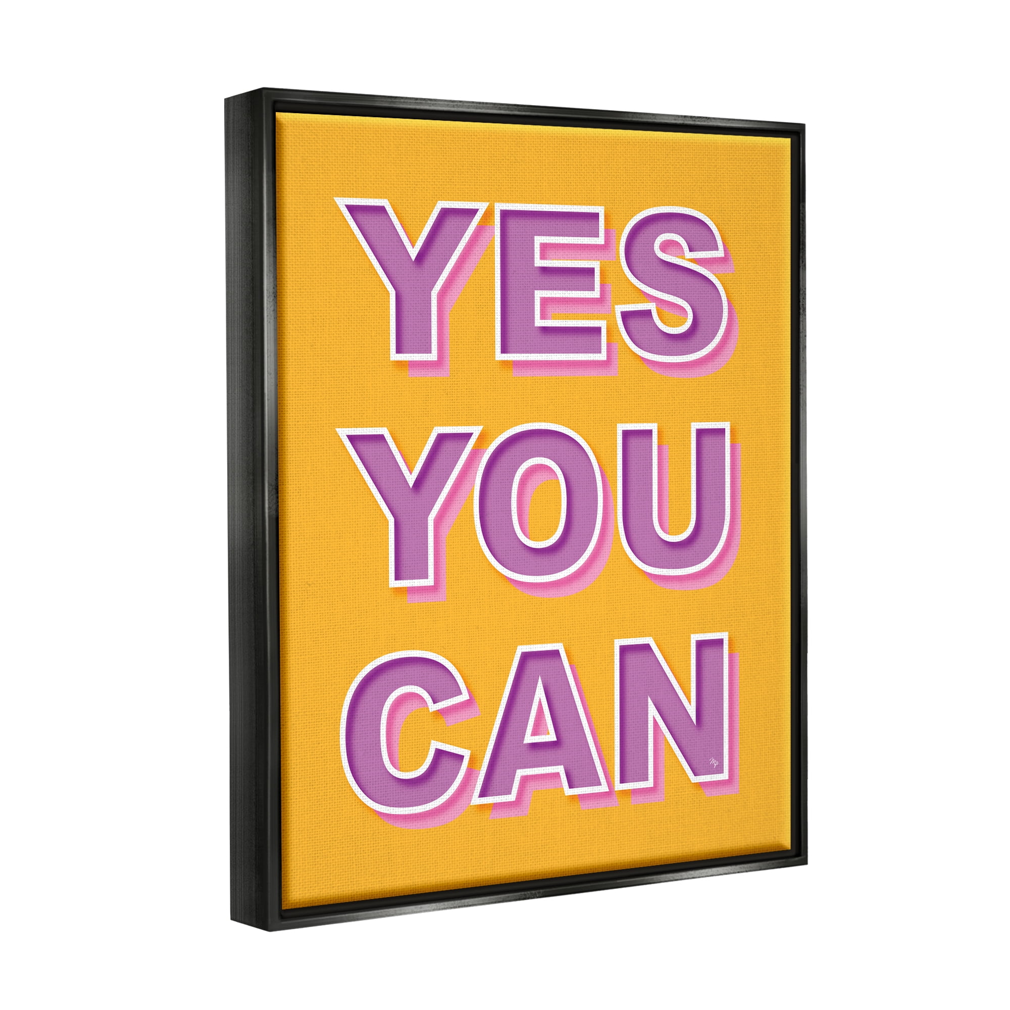 Stupell Industries Yes You Can Purple & Yellow Typography Painting Black Floater Framed Canvas Art Print Wall Art, 25 x 31