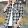 thumbnail image 5 of USNSM Men's Plaid Shirt Casual Work Cardigan Tops Lapel Collar Button-down Long Sleeve Shirt with Chest Pocket Blue 3XL, 5 of 5