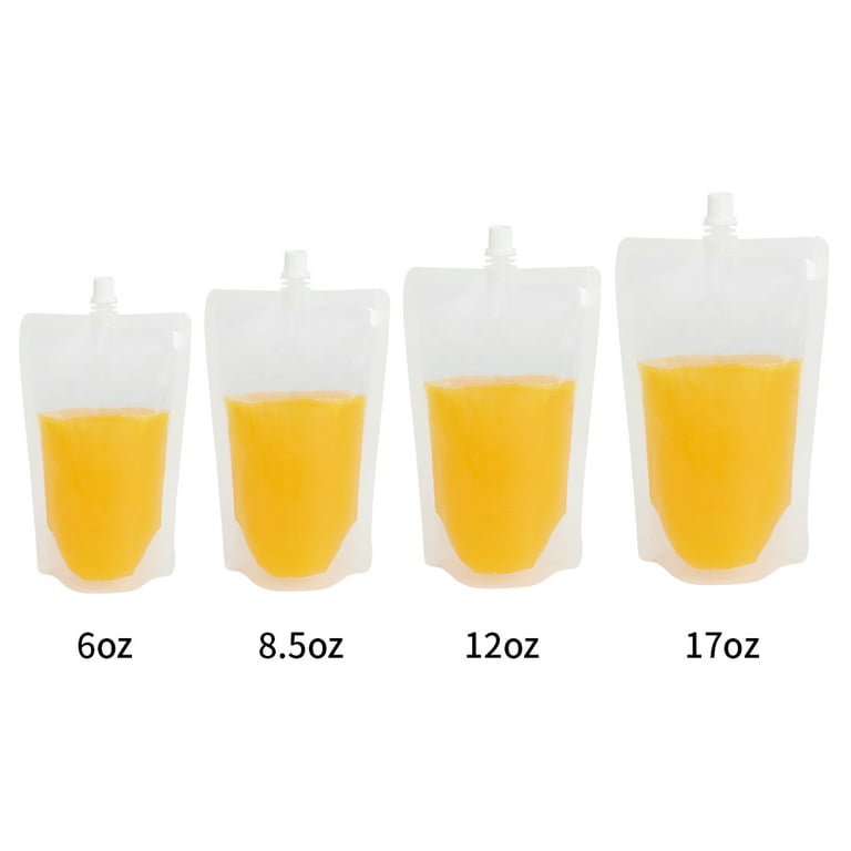 500ML Drink Pouches WITH Straw & Funnel Set 100 PC, Clear Reusable Juice  Bags