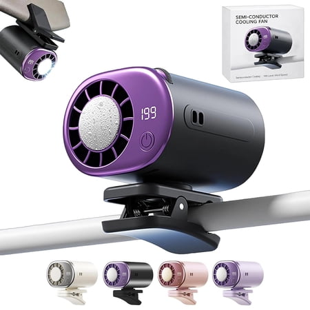 2026 Clip On Air Conditioner Fan with LED Display, 360° Rotation, Portable Mini Cooling System for Auto Vehicle USB Rechargeable, 199 Speeds Adjustable, 16℃ Semi-Cooling Wide Clamp