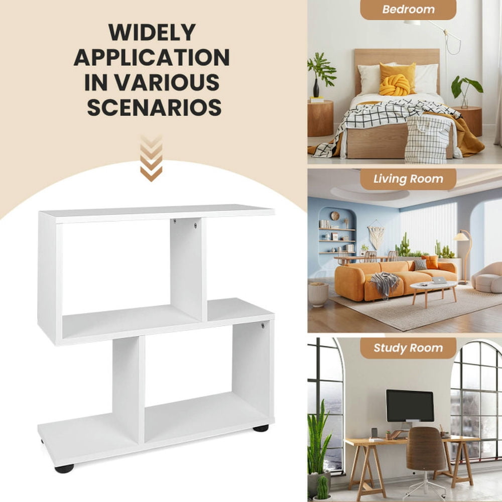 Demi Bonn 3-Tier Geometric Bookshelf with Thick Foot Pads, 24" Bookcase, White