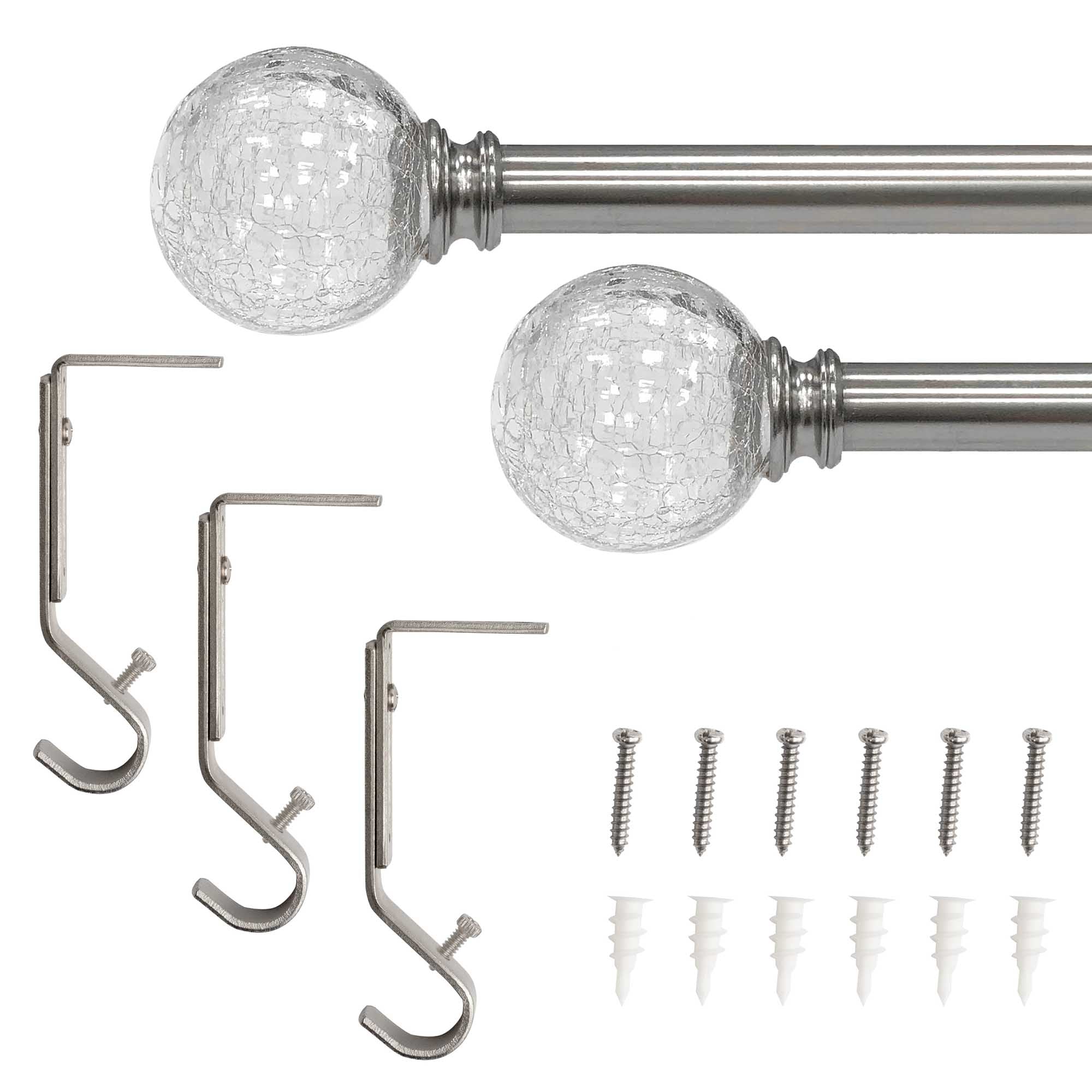 Lumi 66 in. - 120 in. Telescoping 3/4 in. Single Curtain Rod Kit in Brushed Nickel with Crackled Ball Finial