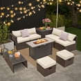thumbnail image 4 of Topbuy 9 Pieces Outdoor Patio Furniture Set with 42" Propane Fire Pit Table Outdoor PE Wicker Space-Saving Sectional Sofa Set Off White, 4 of 9