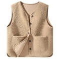 thumbnail image 2 of YUGYXL Women's Fleece Fuzzy Vest Winter Warm V Neck Sleeveless Outerwear Lightweight Casual Waistcoat with Pocket Beige L, 2 of 3