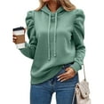 thumbnail image 3 of Sudadera con Capucha de Larga Abullonada y Cordón Ajustable para Mujer, Estilo Informal, para Otoño e Invierno Cian M, 3 of 8