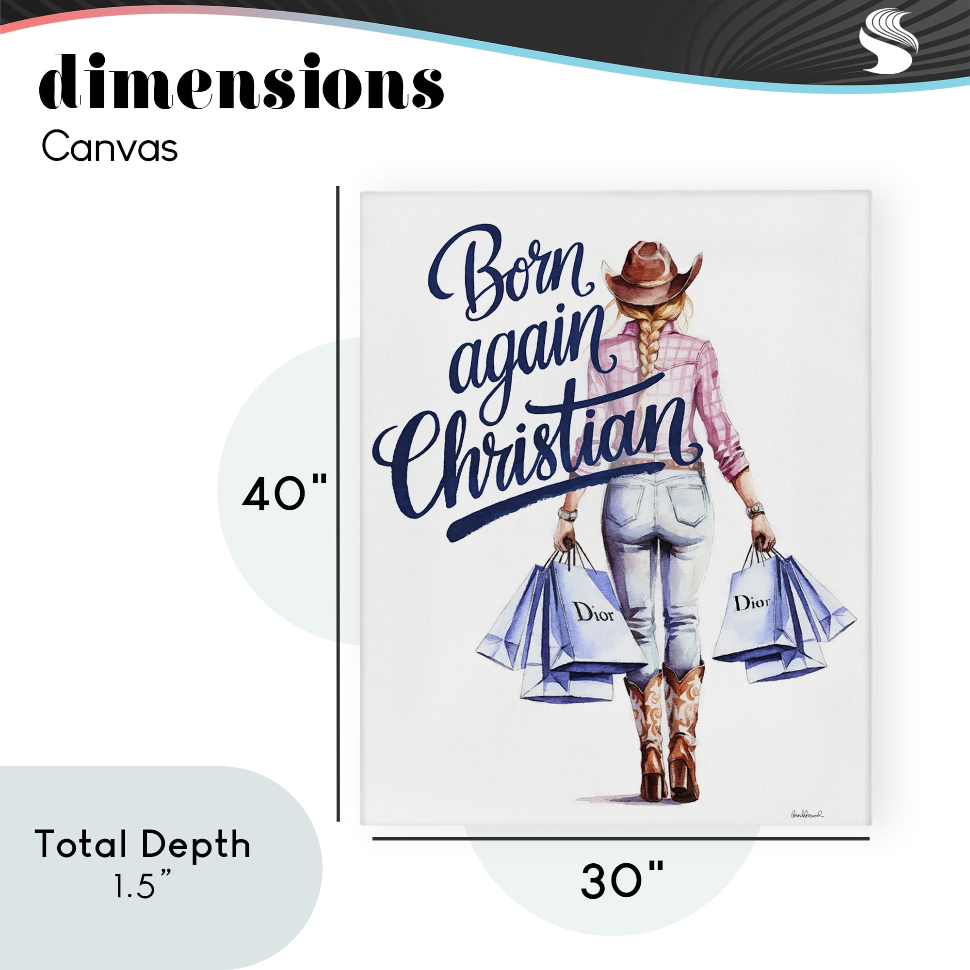 Born Again Christian Cowgirl Canvas Wall Art, design by Amanda Greenwood