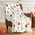 thumbnail image 4 of Soft Cozy Halloween Blanket, Spooky Pumpkin Bat Spider Webs Print White Throws for Couch Bed Home Decoration Gifts, Fuzzy Fleece Halloween Throw Blanket for Kids Adults 50"x60" (White), 4 of 6