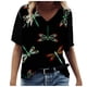 thumbnail image 1 of Camiseta estampada de moda para mujer Blusa de manga corta con cuello en V Tops casuales Pompotops  hkajfhjk471750, 1 of 5