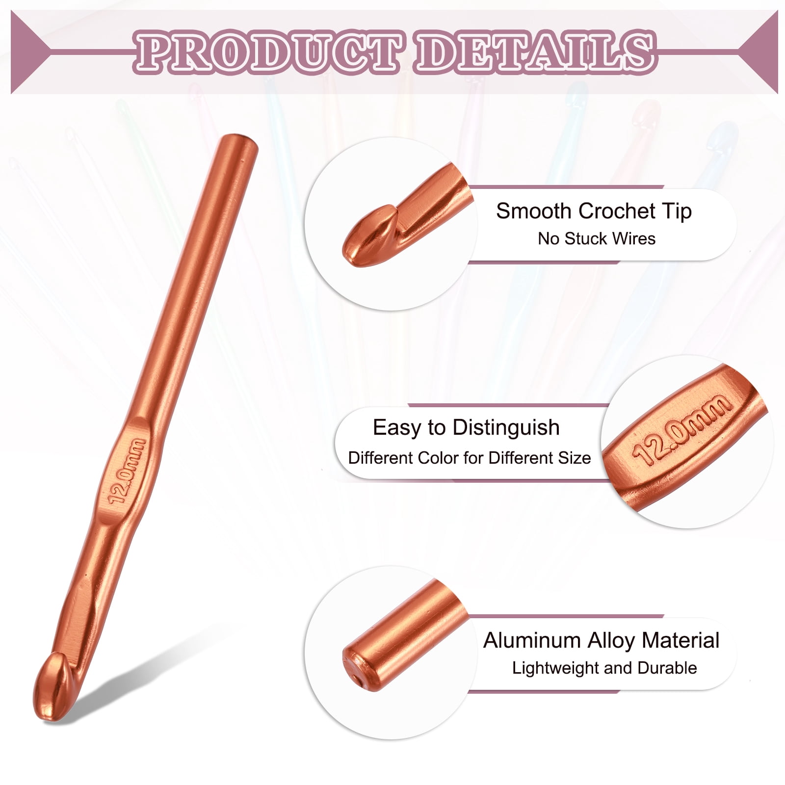 Uxcell Crochet Hook Set, 14Pcs 12mm Aluminum Ergonomic Crochet Needle Brown
