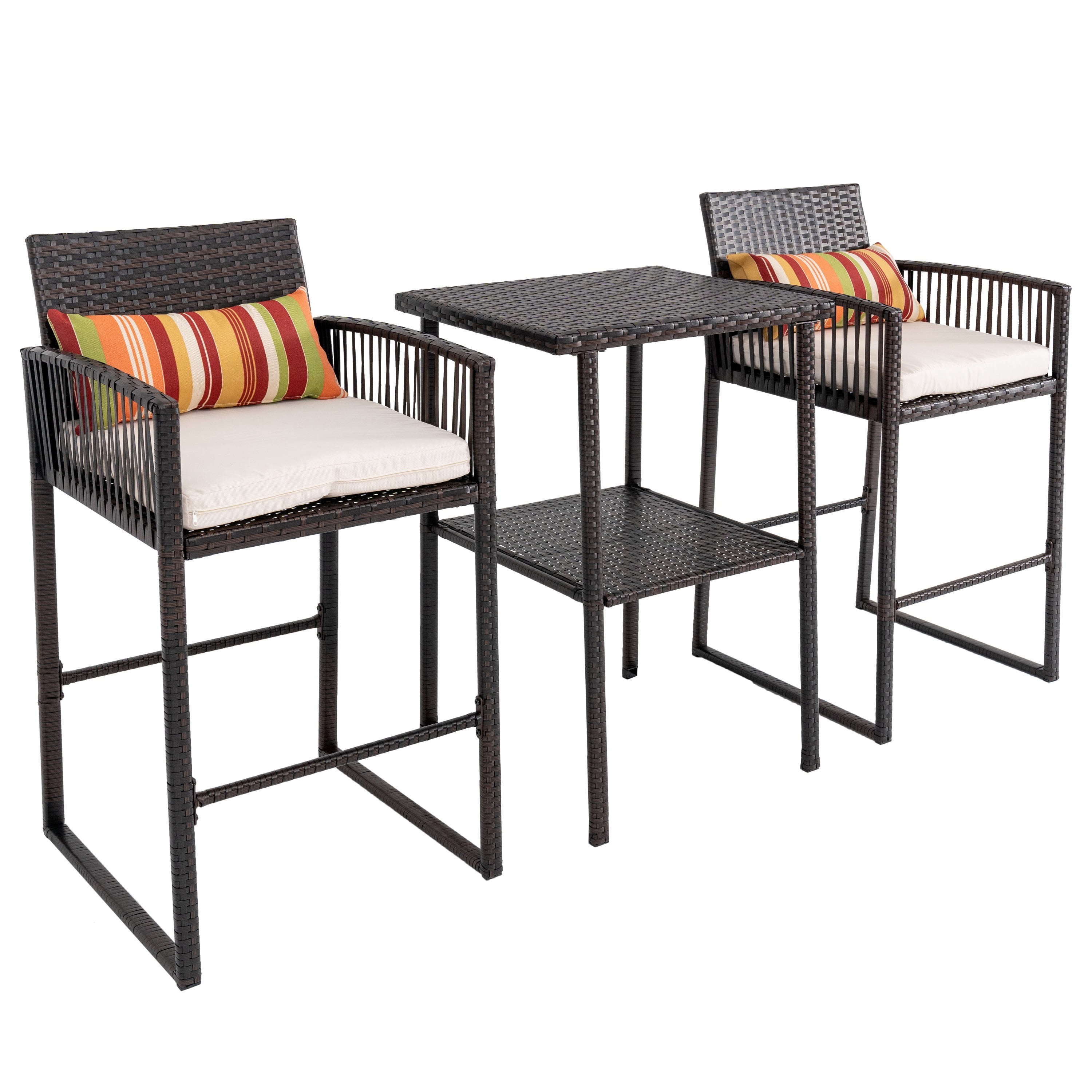 Prime Garden 3 Pieces Patio Bar Set,Rattan Wicker Bar Stools with Table