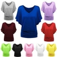 thumbnail image 3 of Plus Size Women's Loose Bat Sleeve V Neck Short Sleeve T-Shirt Top, 3 of 5