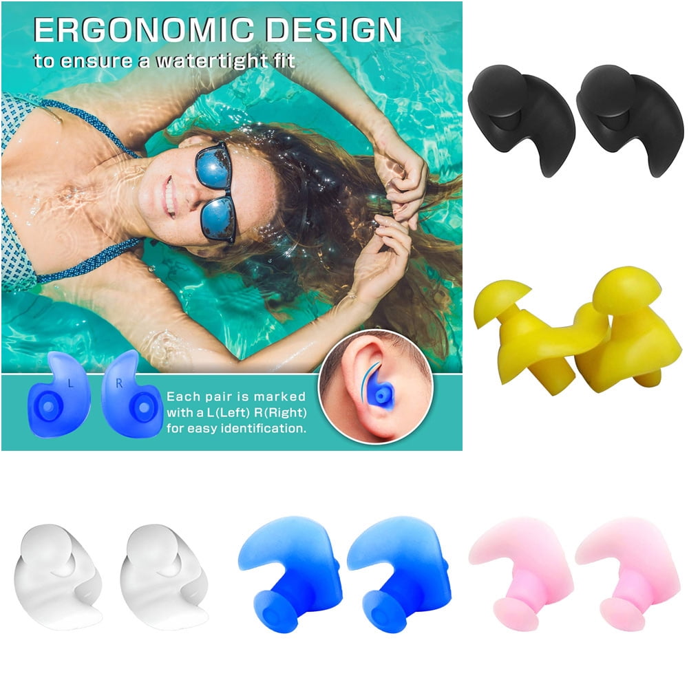 3 Pairs Professional Waterproof Reusable Silicone Earplugs for Swimming Showering Surfing Snorkeling and Other Adults Water Sports SYOSIN Swimming Ear Plugs 
