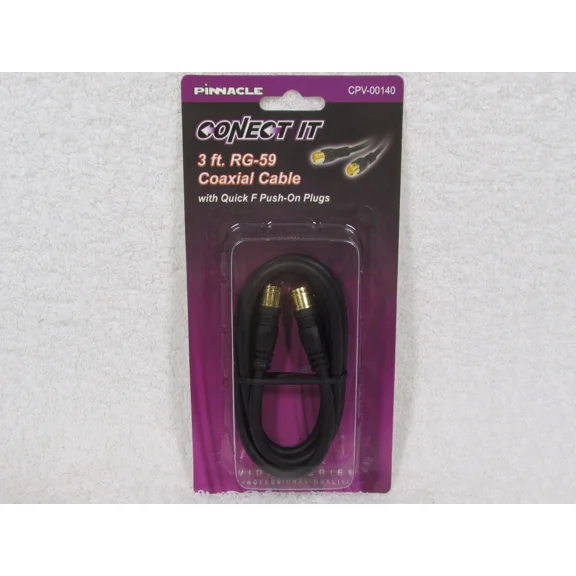 3Ft Rg59 Push-On Quick Connect Coaxial Cable Black Gold Plated Fast Free Ship