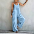 thumbnail image 5 of gakvbuo Summer Jumpsuits For Women Casual Dressy Wedding Camis Sleeveless Suspender Romper Solid Color Spaghetti Strap V-Neck Wide-Leg Pants, 5 of 6