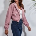 thumbnail image 5 of EOYWHK Women's Corduroy Shirts Hooded Cropped Jacket Fall Winter Long Sleeve Full Zipper Cardigan Loose Fit Tunic Short Shirt Jacket Winter, 5 of 6