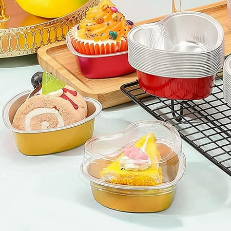 

Fogcroll 10Pcs 100ml Cake Cup Heart Shape Shining Colors Making Pastries Aluminum Foil Valentine Mini Mousse Cup for Dessert Shop