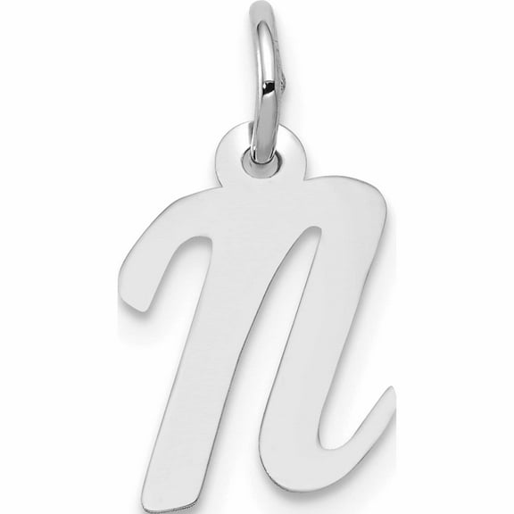 10K White Gold Small Script Initial N Charm (17 X 11) Made In United States -Jewelry By Sweet Pea