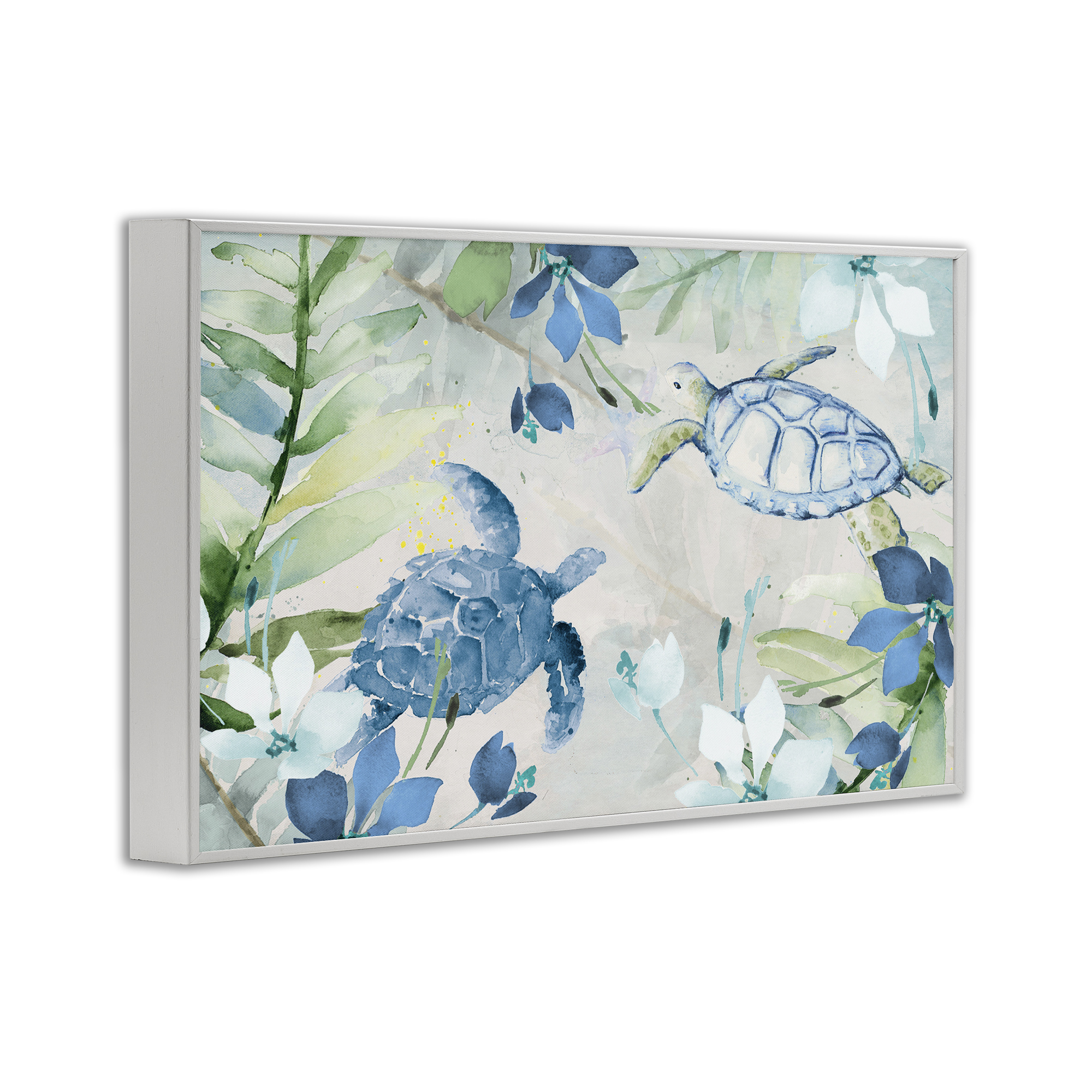 Stupell Industries Turtles Among Flowers Coastal Painting White Framed Art Print Wall Art, 24 x 16