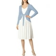 thumbnail image 3 of INSPIRE CHIC Women's Tie Front Long Sleeve Ruffled Hem Open Front Knit Cardigan M Light Blue, 3 of 8