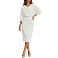 thumbnail image 2 of Asgosdo Women Cowl V Neck Batwing 3/4 Sleeve Office Pencil Midi Sheath Dress, 2 of 5