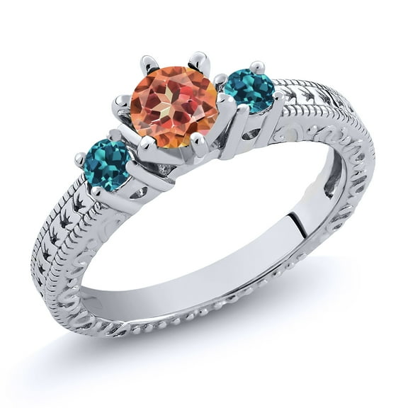 Gem Stone King 1.26 Ct Round Ecstasy Mystic Topaz London Blue Topaz 925 Sterling Silver Ring (Size 5)