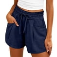 thumbnail image 2 of Beach Shorts for Women Summer Casual Elastic High Waist Drawstring Lightweight Vacation Shorts with Pockets, 2 of 6