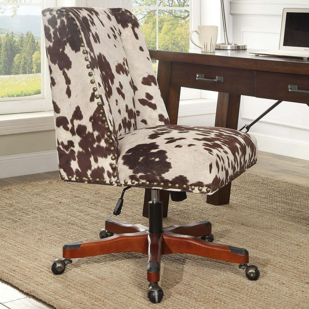 Linon Violet Office Plush Brown/White Cow Print Chair