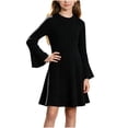 thumbnail image 2 of YUANxueke Long Bell Sleeve Ribbed Knit Dress for Girls Casual Crewneck Fashion Fall Winter Outdoor Dress for 5-15 Years, 2 of 8