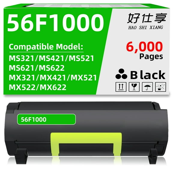 56F1000 High Yield Toner Cartridge Replacement for Lexmark 56F1H00 56F1000 for MS321 MS421 MS521 MS621 MS622 MX321 MX421 MX521 MX522 MX622 Laser Printer[6000 Pages 1 Pack]
