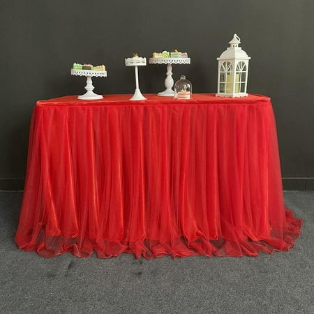 

Table Skirts for Rectangle Tables Tulle Table Skirt for Rectangle Polyester Table Cloth for Banquet Weddings Birthday Parties Bridal Shower Red 2m