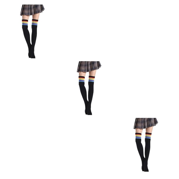 Guardurnaity Paquete de 2 calcetines a rayas de talla grande hasta el muslo, elásticos, flexibles, cómodos, fáciles de combinar, negro, deportivo, Type1 NO1 Guardurnaity CBP211161