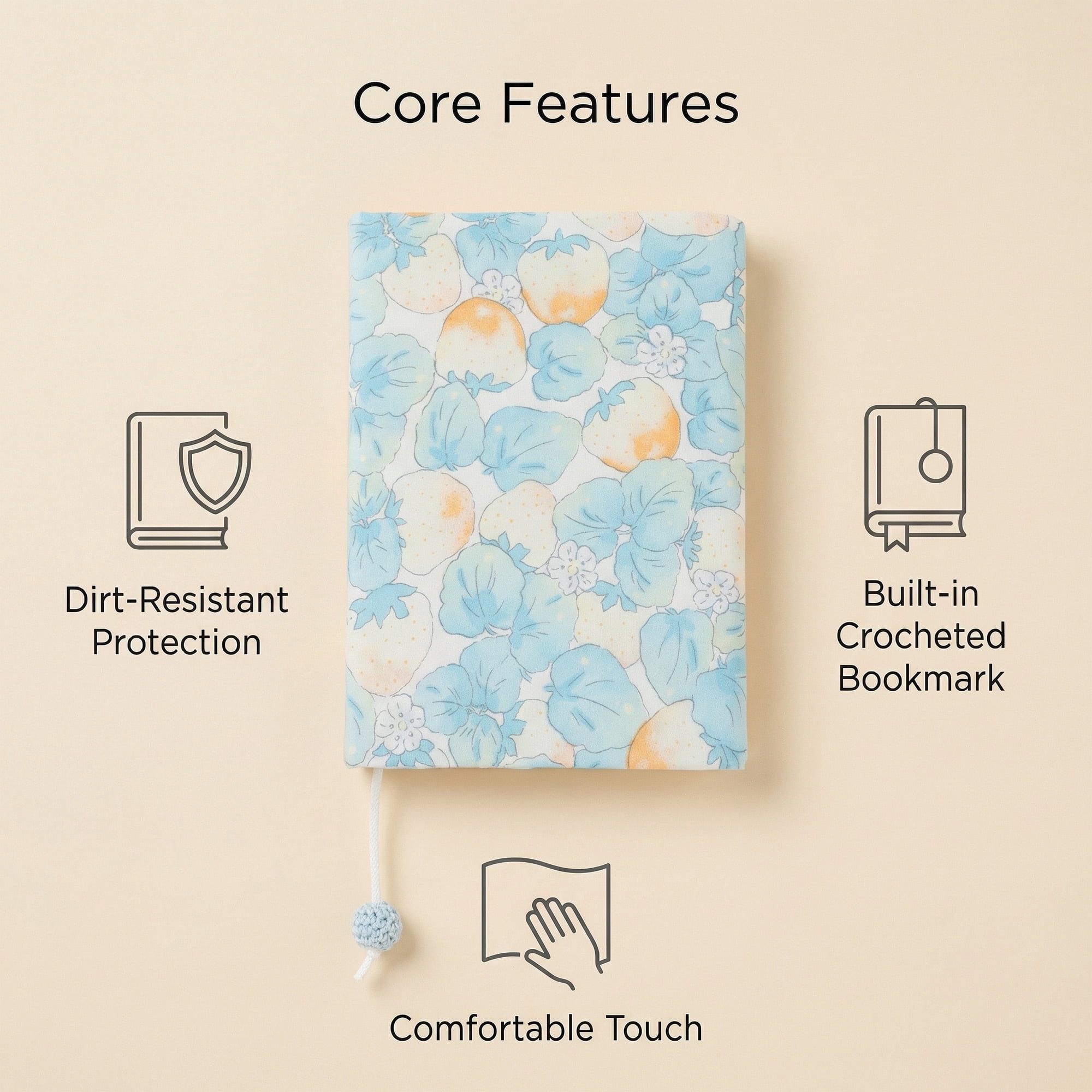 Unique Bargains Adjustable Fabric Book Cover for A5 Size Strawberries Light Blue
