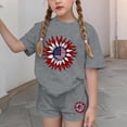 thumbnail image 4 of Freshbabe Kids Girls 4th of July Outfit, American Flag Floral Print Crew Neck T-Shirt and Drawstring Shorts Set, Patriotic Summer Vacation Outfits, 4 of 6