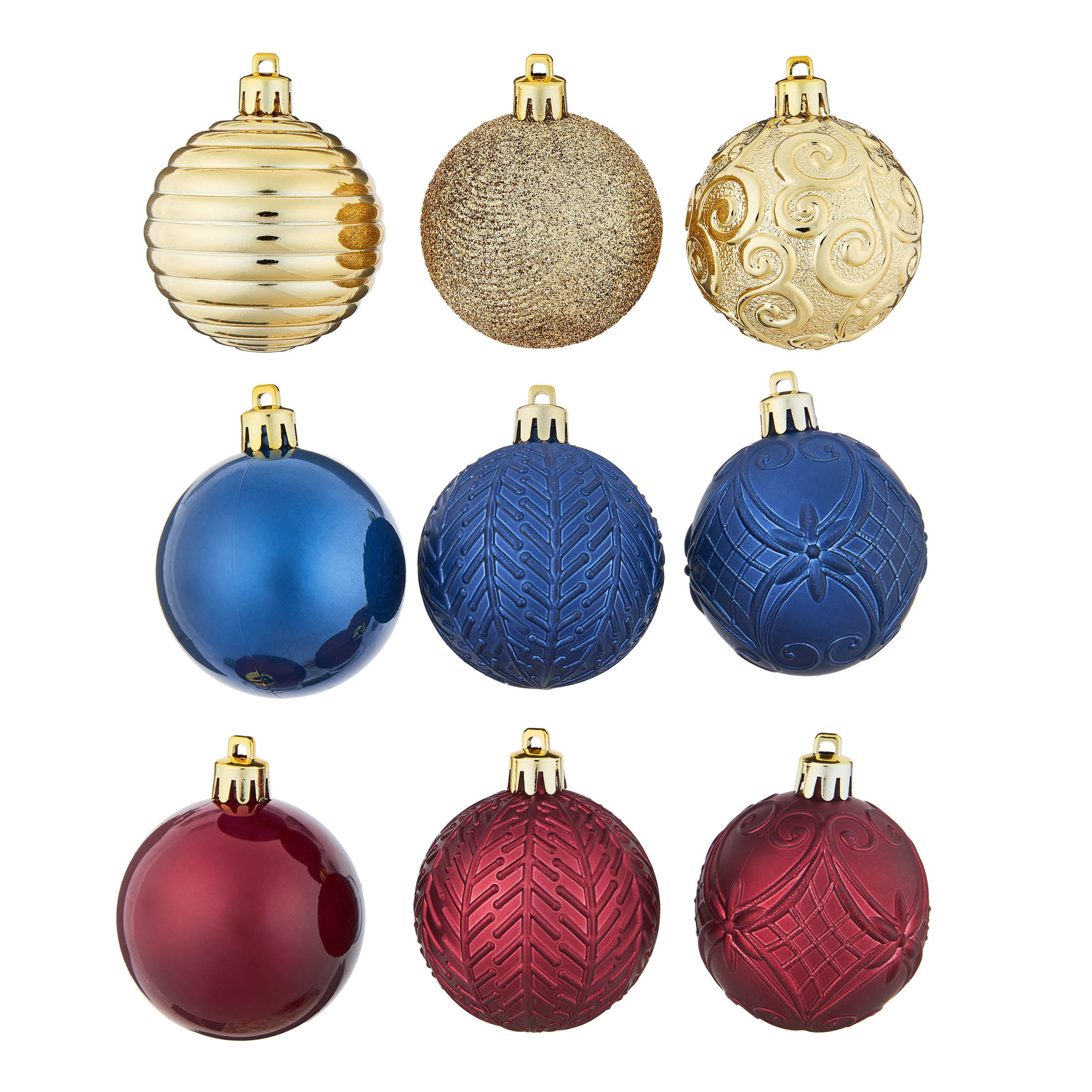 24-Count Navy/Dark Red/Gold Ball Shatterproof Christmas Ornaments, 2.8", by Holiday Time