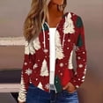 thumbnail image 2 of Women's Fashion Christmas Print Casual Zip-Up Long-Sleeve Hooded Jacket, for Outdoor Activities and Daily Use,Multicolor,M, 2 of 6