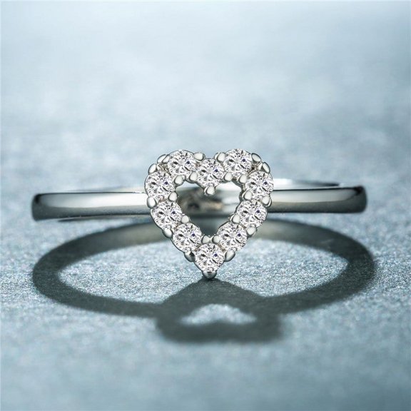 Fashion Heart-Shaped Copper Ring, Inlaid Zircon, Individually Packed, Fashion OL Style, Gift for Her