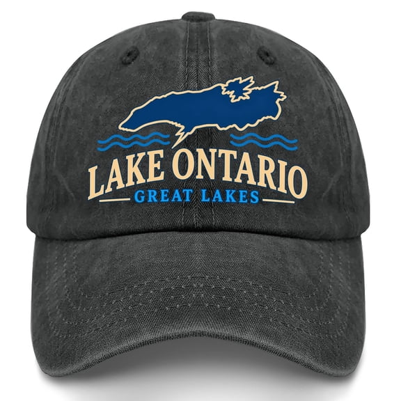 Lake Ontario Graphic Baseball Cap, Curved Brim Casual Hat for Men and Women, Travel Souvenir Headwear, Charcoal