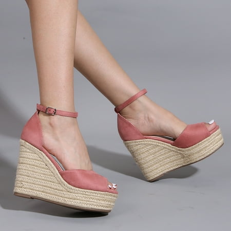 

Women‘s Espadrille Platform Sandals Solid Color Adjustable Ankle Strap Wedge Sandals