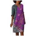 thumbnail image 1 of TJAZFJPA Robe Aguichant Noire Femme Coton Lin Petit Col en V Rétro Manches Trois Quarts Robe Robe Manteau Femme Grande Taille Robes d'Été, 1 of 5