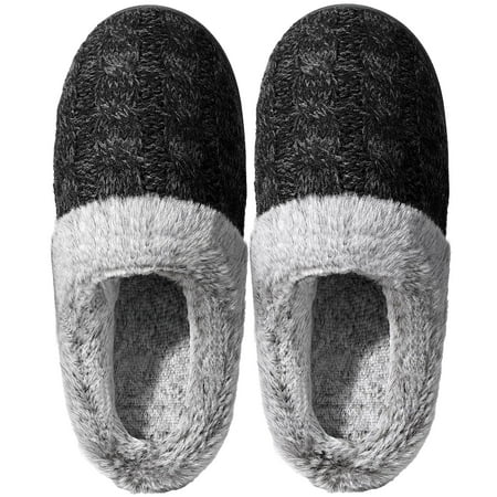 

HOMEHOT Womens Fuzzy Slippers Plush Lined Memory Foam Slippers Chenille Scuff Slippers for Women Slip on House Shoes Adult Black Size 6 Female