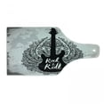 thumbnail image 1 of Rock and Roll Cutting Board, Greyscale Retro Grunge Graphic of Electric Guitar Ornaments, Decorative Tempered Glass Cutting and Serving Board, in 3 Sizes, by Ambesonne, 1 of 2