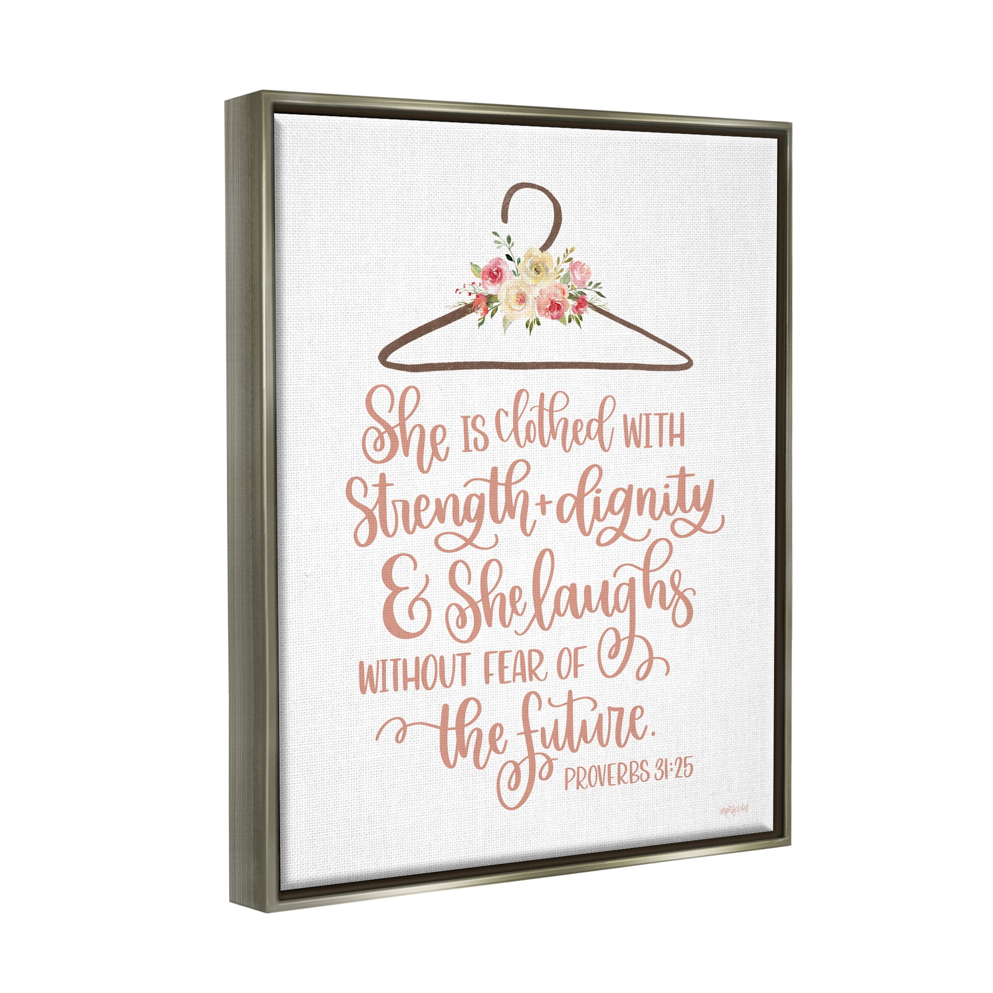 Stupell Industries Proverbs Verse Uplifting Religious Calligraphy Floral Design Graphic Art Luster Gray Floating Framed Canvas Print Wall Art, Design by Imperfect Dust