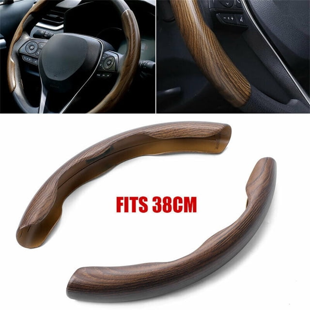 MYG Car Steering Wheel Cover with wood grain pattern, universal fit for 38cm (15-inch) steering wheels. Features anti-slip grip, wear-resistant ABS material, and retro design. Ideal automotive accessory for protecting and decorating your steering wheel.