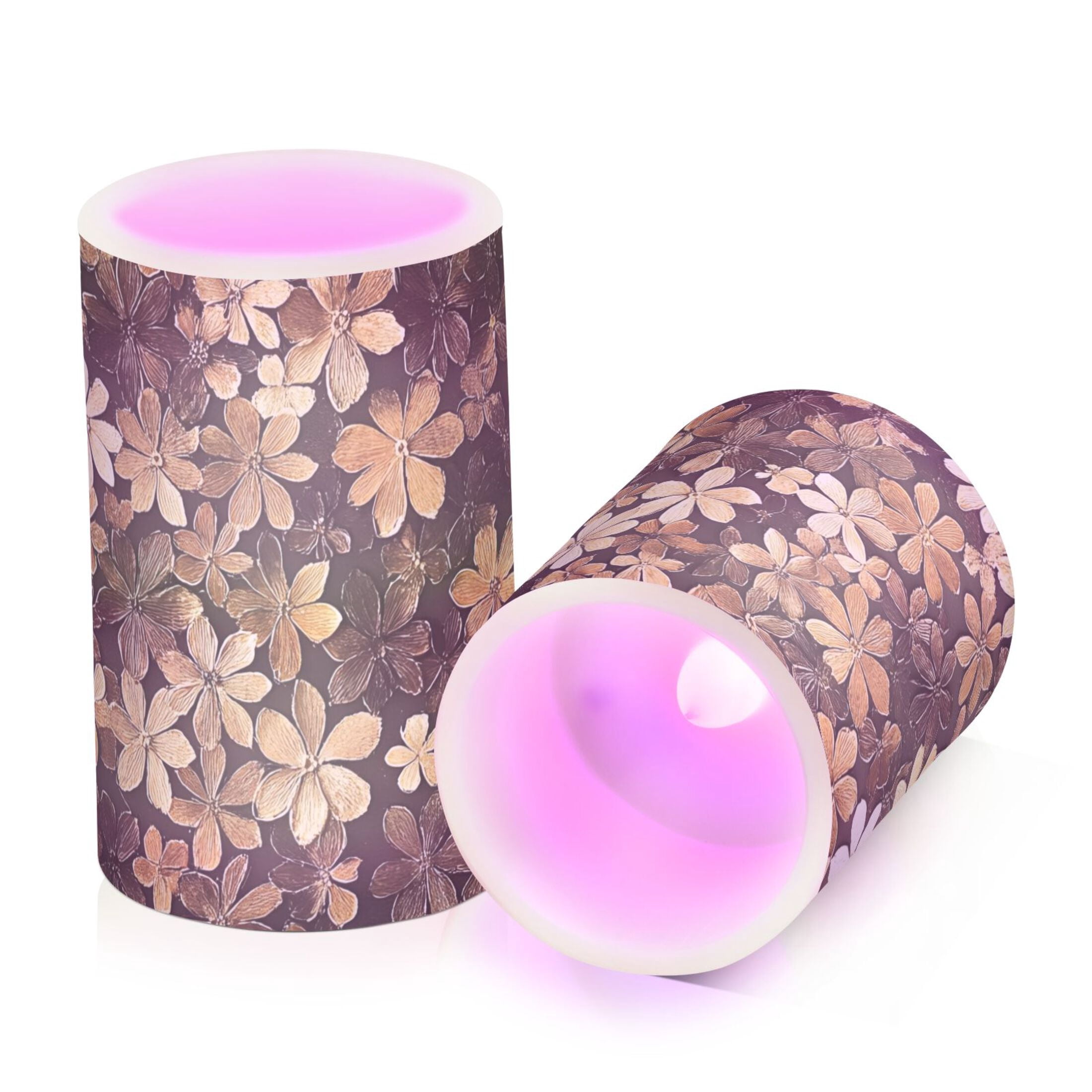 Brown Beauty Flowers Flickering Flameless Candles Battery Operated with Remote Timer LED Pillar Candles Set of 2