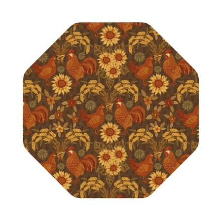 

Pofeuu Chicken And Rooster Print Leather Coasters Set of 6 Round Cups Mugs Mat Pad for Home Kitchen Heat Resistant Drink Coasters Octagon