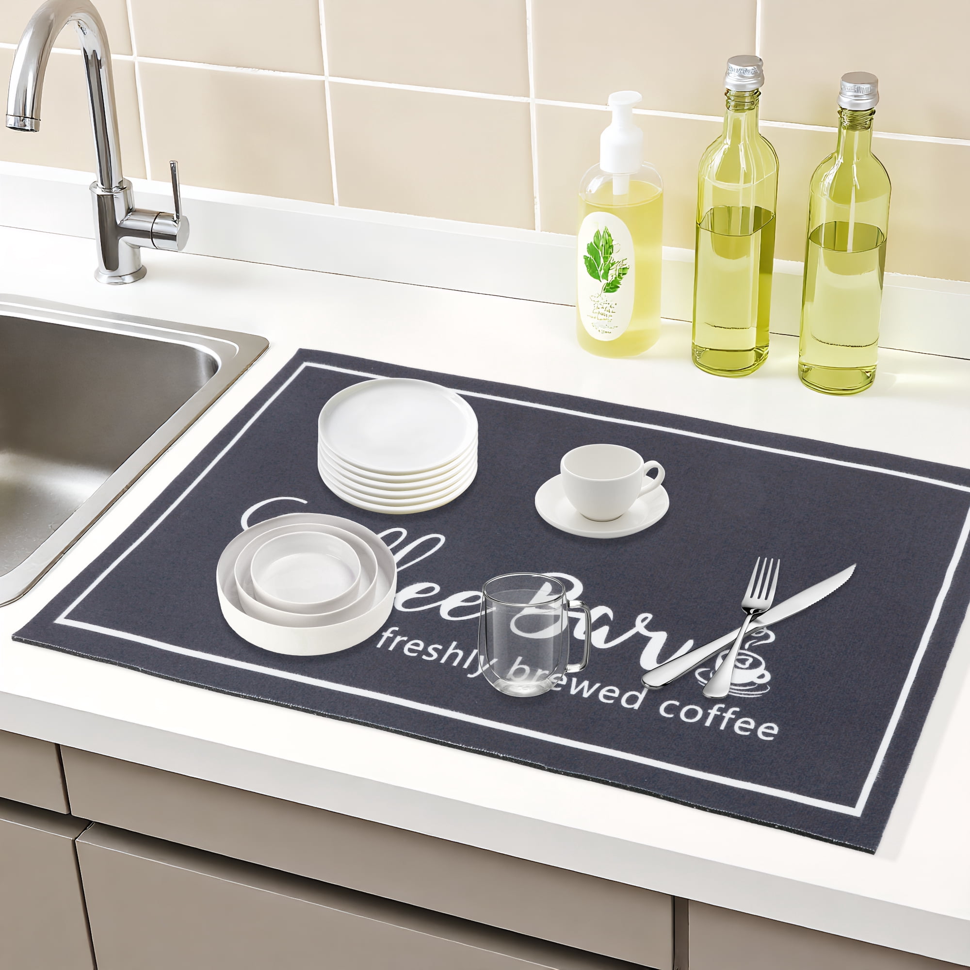 Unique Bargains Diatomaceous Quick Dry Coffee Mat for Kitchen Dark Gray 19.7*15.7 inch