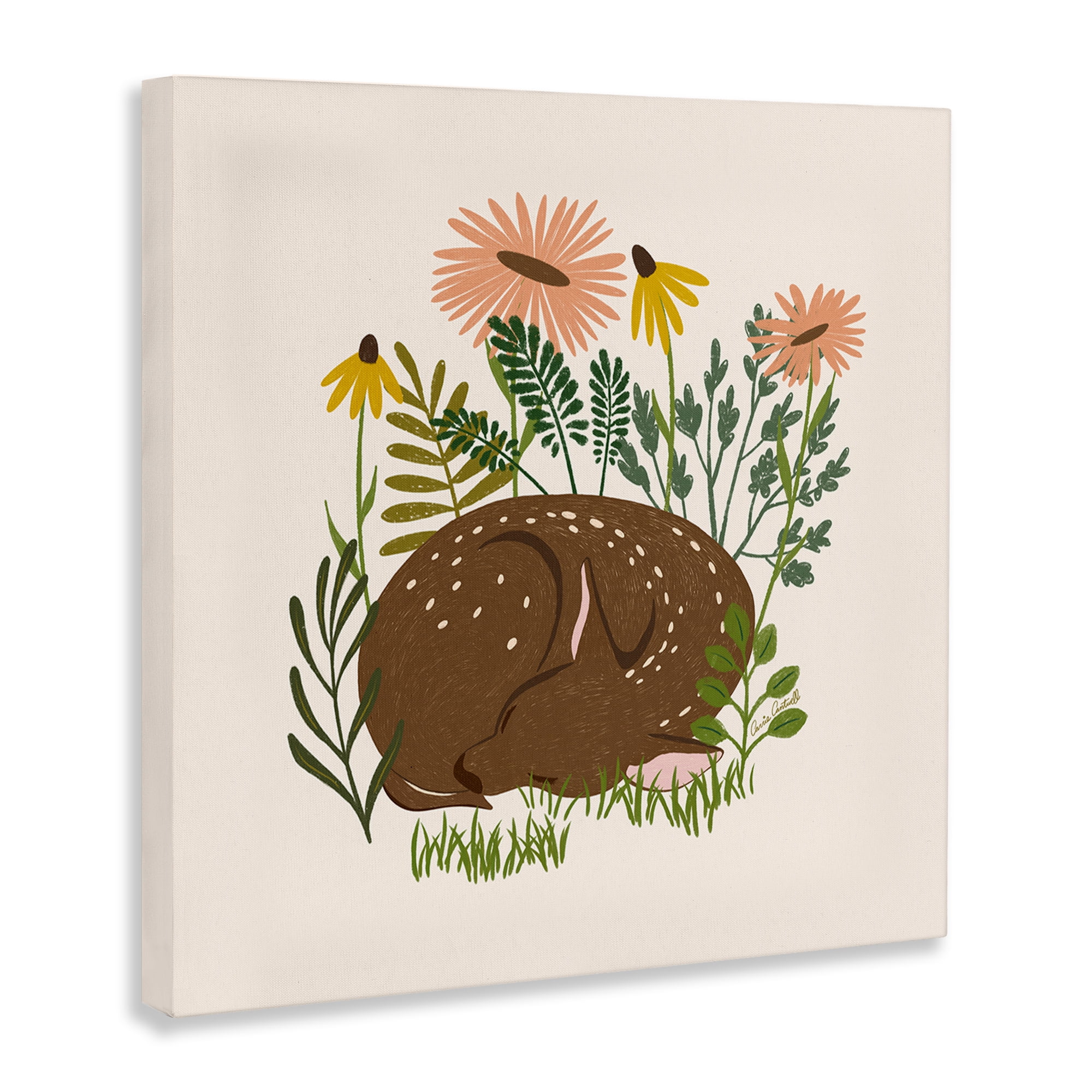 Stupell Industries Sleeping Deer Among Daisies Animals Painting Wrapped Canvas Art Print Wall Art, 17 x 17