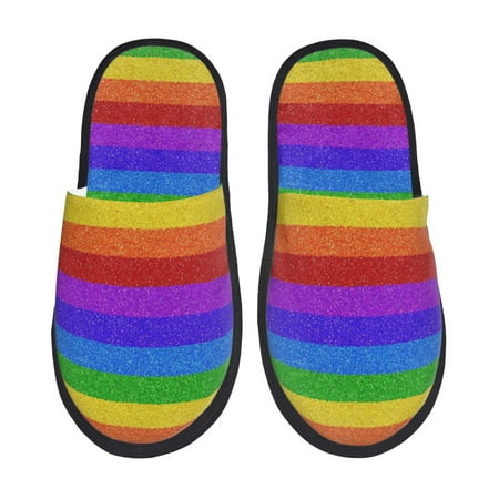 Balery Colorful Glitter Rainbow Slient Indoor Furry Fleece Comfort House Shoes Soft Non-Slip Home Shoes Cotton slippers House Slippers-- Medium