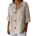 thumbnail image 3 of Women's Linen Blend Tunic V Neck 3/4 Sleeve Beach Vacation Summer Top, 3 of 7