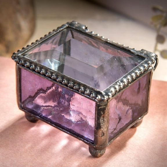Ring Box Small Glass Jewelry Wedding Engagement Ring Dish Display Keepsake Trinket Case Gift Purple Stained Glass J Devlin Box